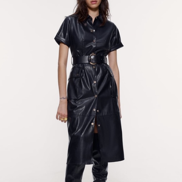 Zara Beautiful Faux Leather Midi Dress ...